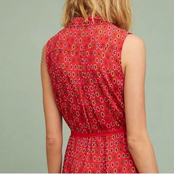 Anthropologie Maeve Vicki Red Sleeveless Button-down Shirt Dress Red Geometric 9 - Picture 5 of 16